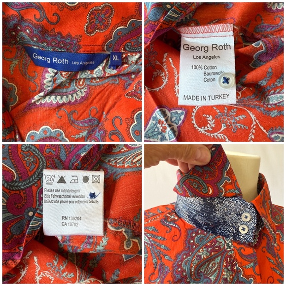 GEORG ROTH SHIRT BUTTON UP BREATHABLE COTTON PAISLEY SEQUINS BOHO CHIC LUXE XL - Picture 12 of 12